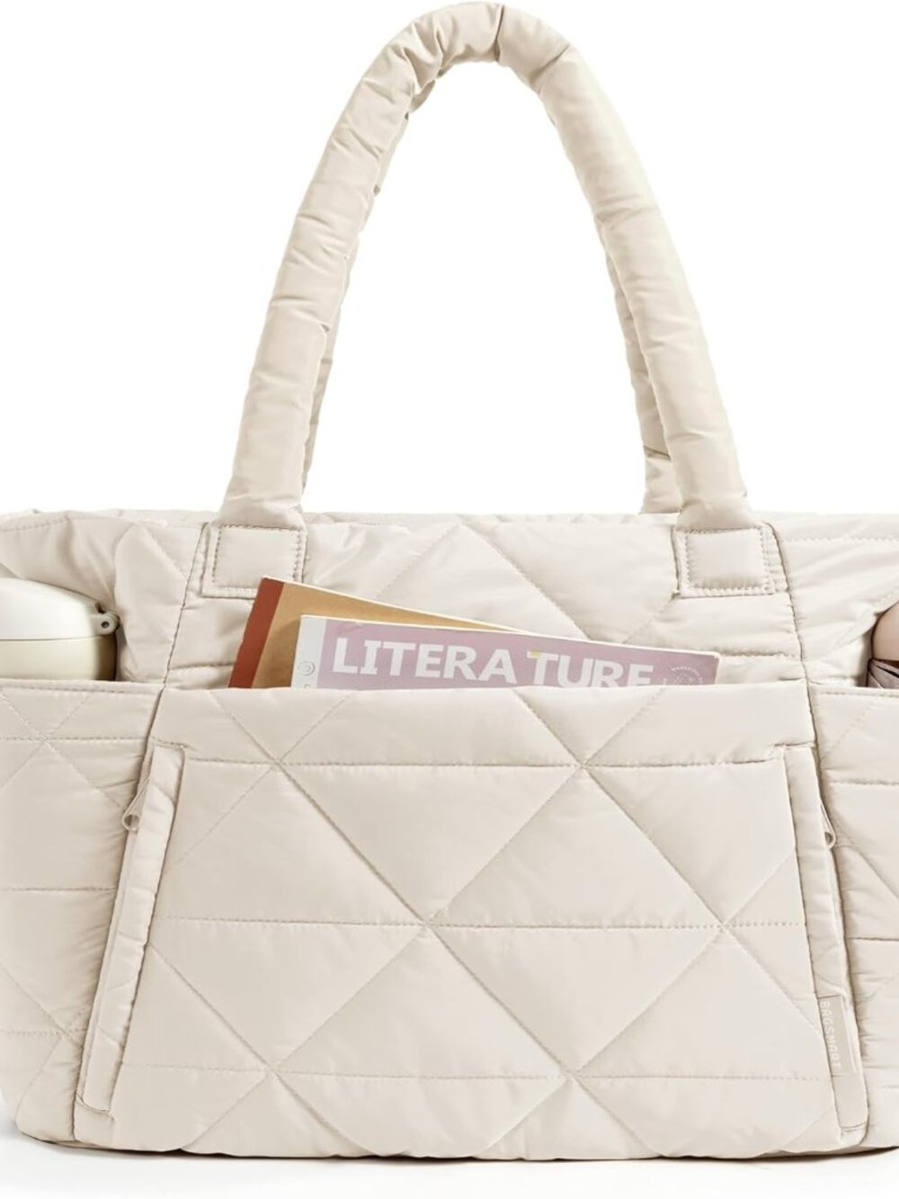 Tote Bag for Women, Puffer Tote Bag with Zipper, Large Quilted Shoulder Bag with